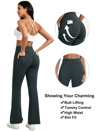 Hanerdun Womens Bootcut Yoga Pants with Pockets Flare Workout Legging High Waist Lightweight Bottoms Activewear