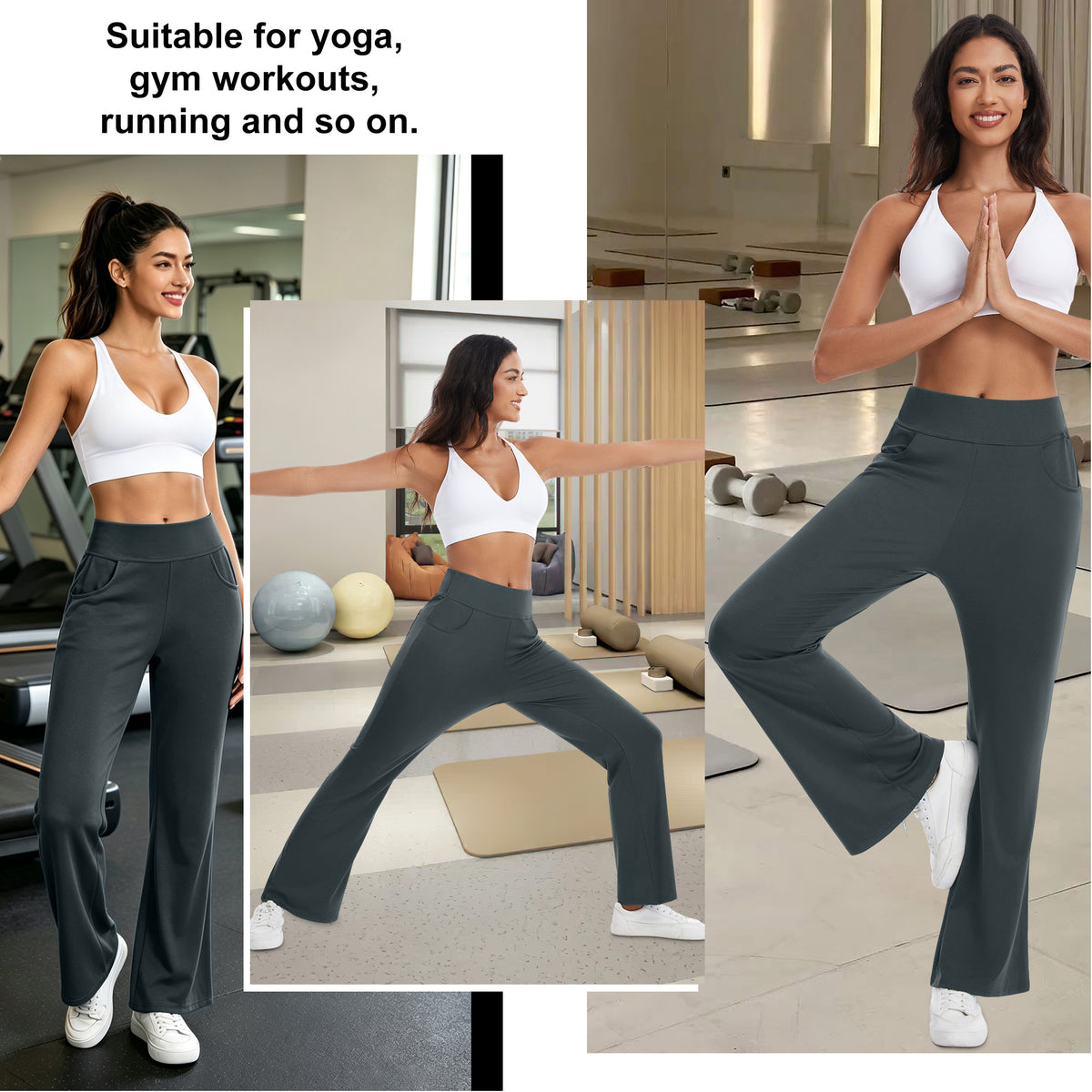 Hanerdun Womens Bootcut Yoga Pants with Pockets Flare Workout Legging High Waist Lightweight Bottoms Activewear