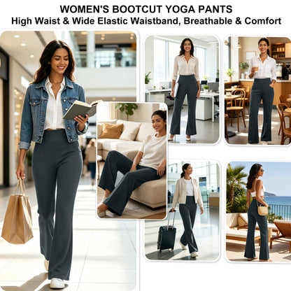 Hanerdun Womens Bootcut Yoga Pants with Pockets Flare Workout Legging High Waist Lightweight Bottoms Activewear