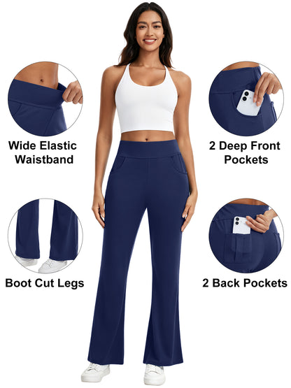 Hanerdun Womens Bootcut Yoga Pants with Pockets Flare Workout Legging High Waist Lightweight Bottoms Activewear