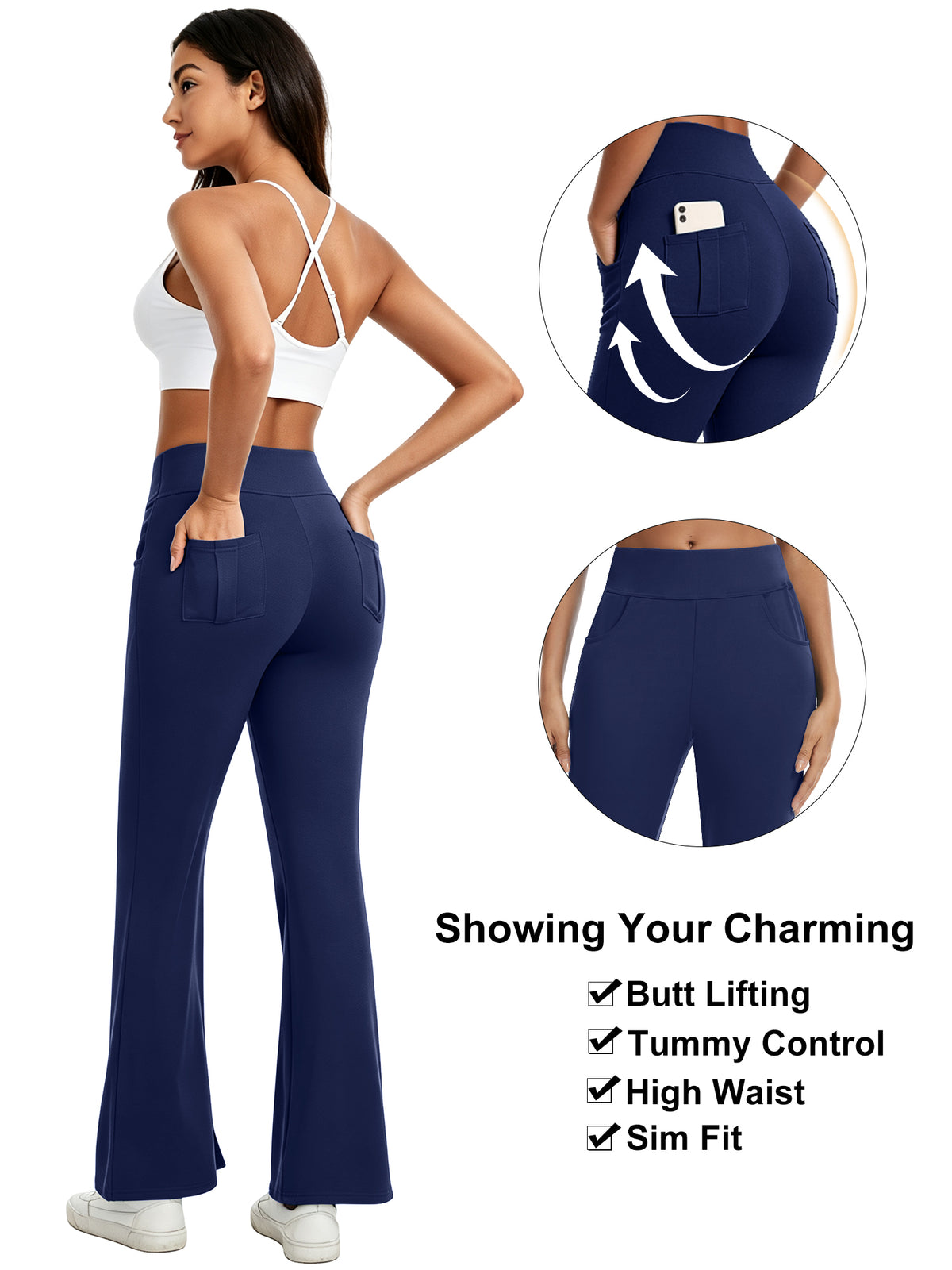 Hanerdun Womens Bootcut Yoga Pants with Pockets Flare Workout Legging High Waist Lightweight Bottoms Activewear