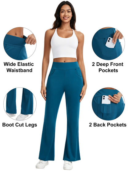 Hanerdun Womens Bootcut Yoga Pants with Pockets Flare Workout Legging High Waist Lightweight Bottoms Activewear
