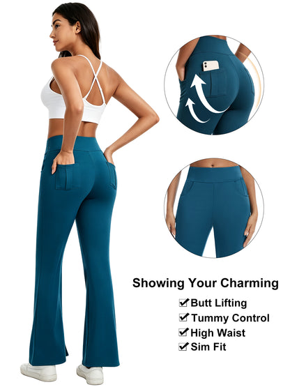 Hanerdun Womens Bootcut Yoga Pants with Pockets Flare Workout Legging High Waist Lightweight Bottoms Activewear