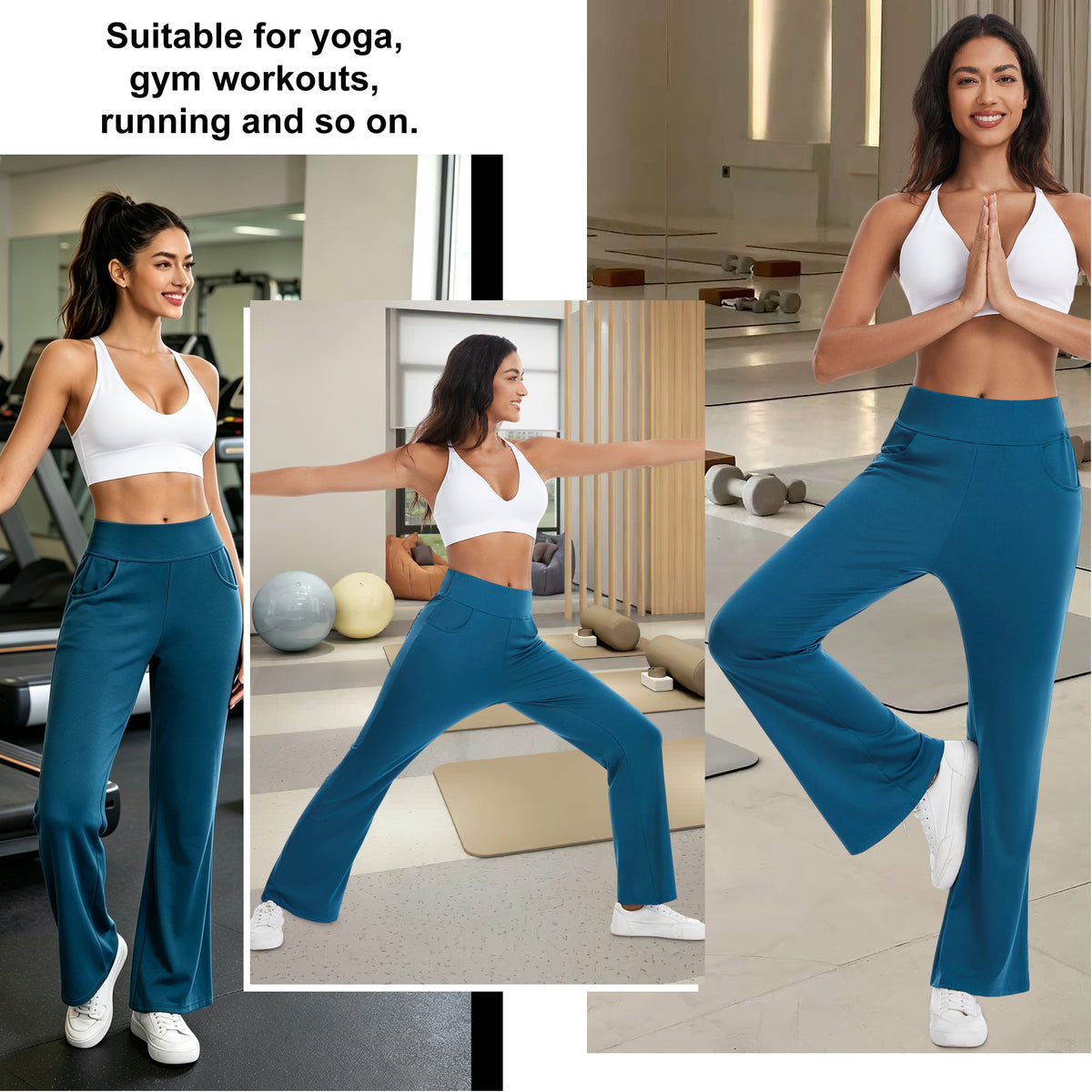 Hanerdun Womens Bootcut Yoga Pants with Pockets Flare Workout Legging High Waist Lightweight Bottoms Activewear