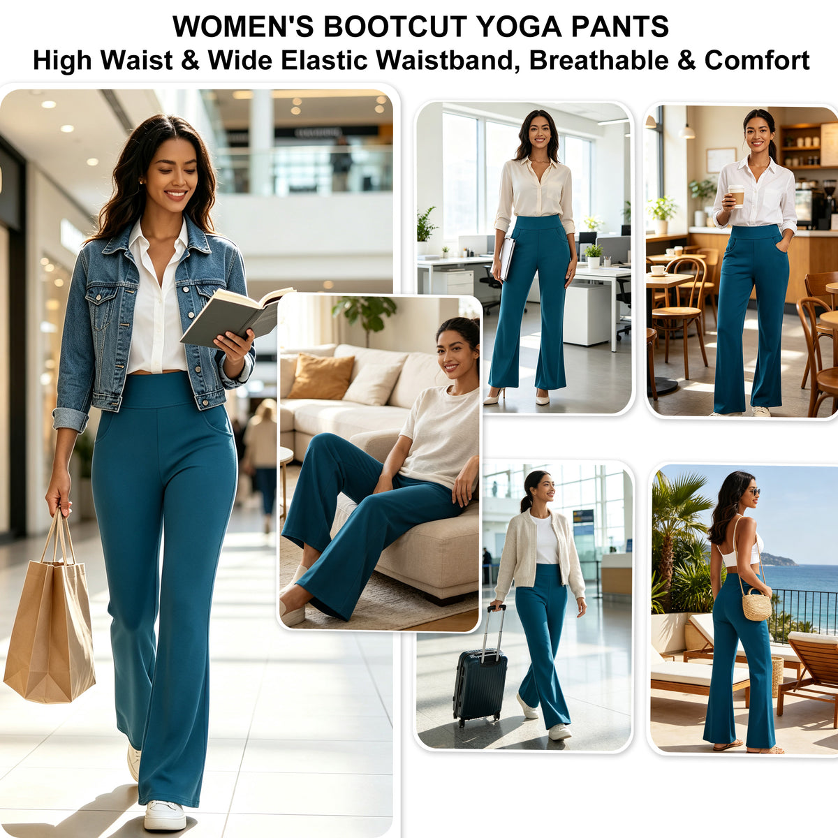 Hanerdun Womens Bootcut Yoga Pants with Pockets Flare Workout Legging High Waist Lightweight Bottoms Activewear