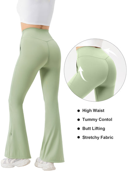 Hanerdun Women Yoga Pants Bootcut Workout Pant Slit Hem High Waist Bottoms Activewear