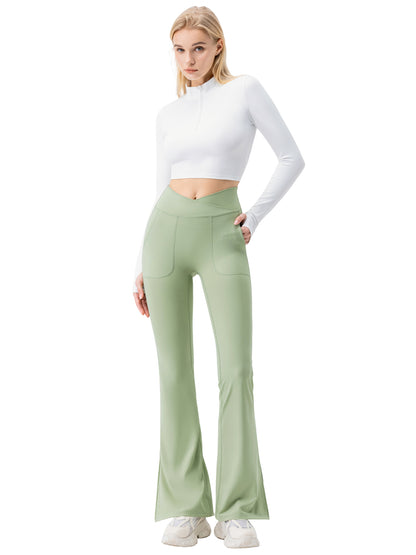 Hanerdun Women Yoga Pants Bootcut Workout Pant Slit Hem High Waist Bottoms Activewear