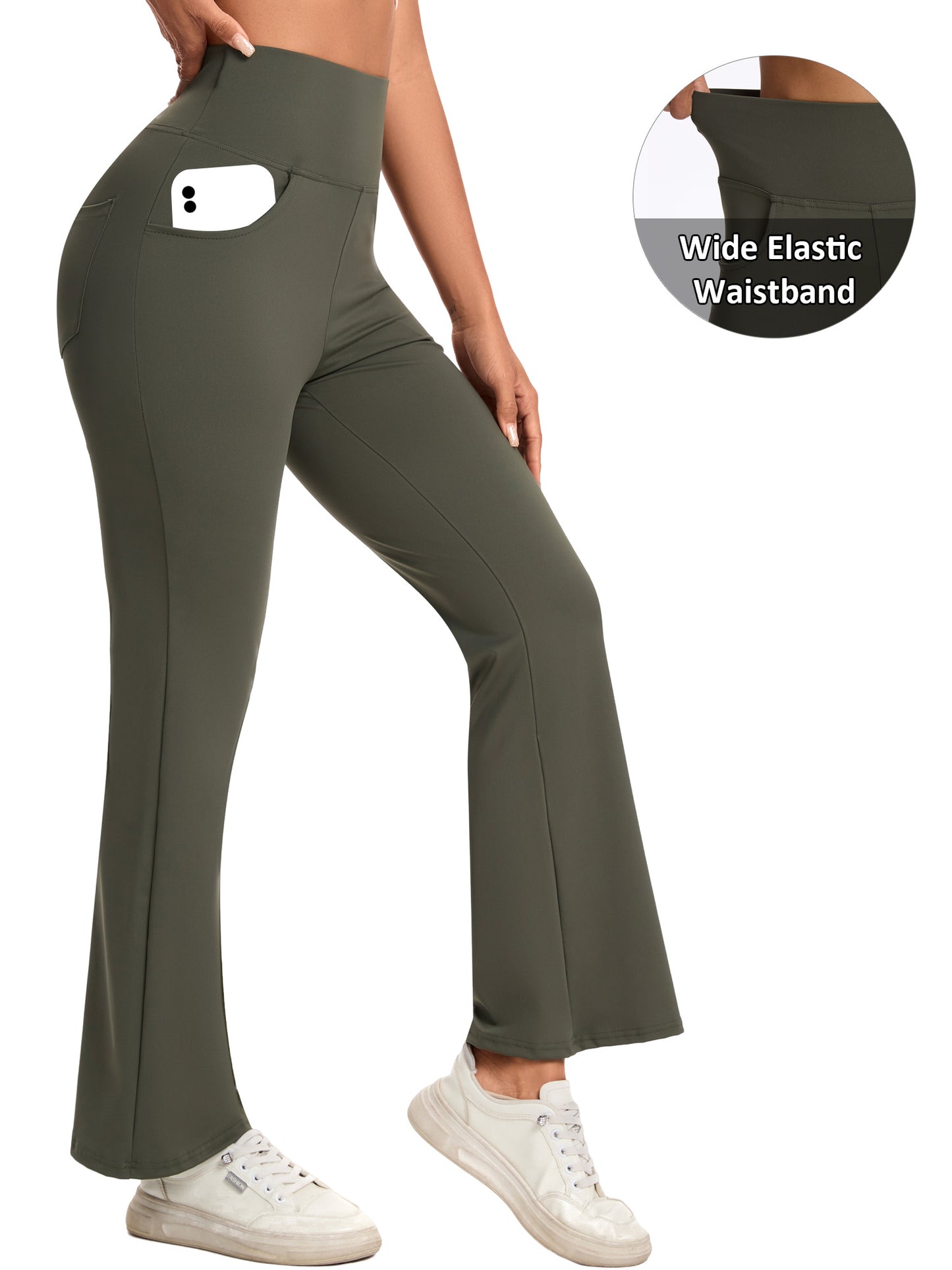 Hanerdun Yoga Pants for Women High Waist Bootcut Bottoms with Pockets Workout Activewear Bootleg Trousers