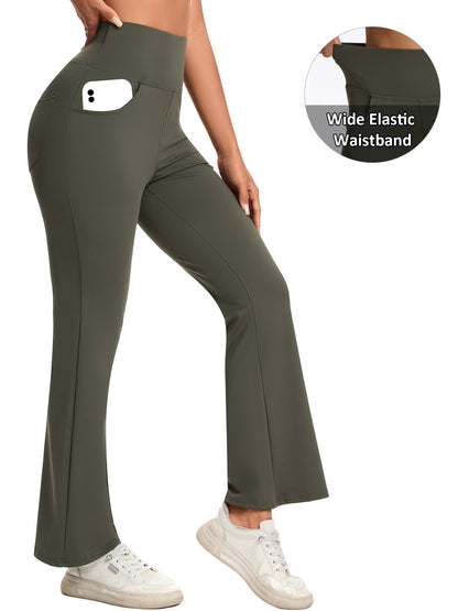 Hanerdun Yoga Pants for Women High Waist Bootcut Bottoms with Pockets Workout Activewear Bootleg Trousers