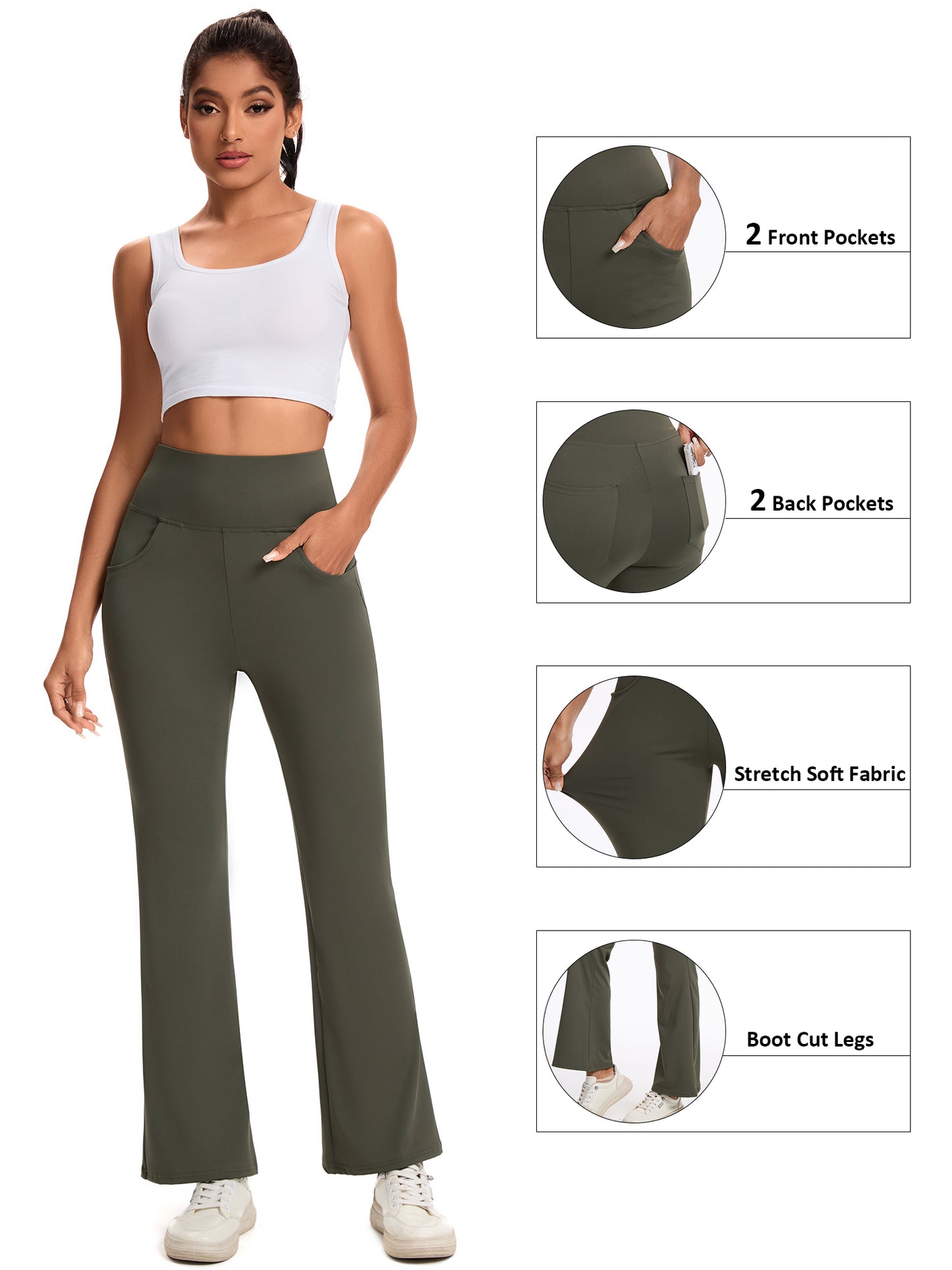 Hanerdun Yoga Pants for Women High Waist Bootcut Bottoms with Pockets Workout Activewear Bootleg Trousers