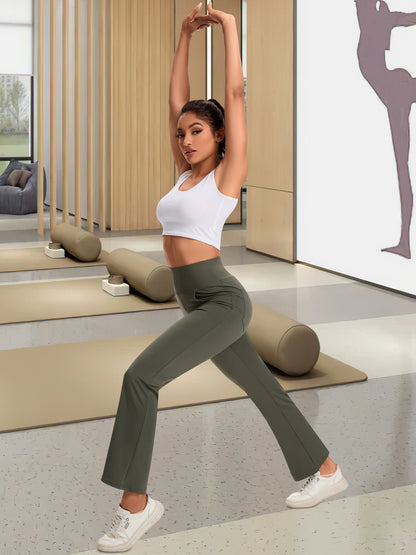 Hanerdun Yoga Pants for Women High Waist Bootcut Bottoms with Pockets Workout Activewear Bootleg Trousers