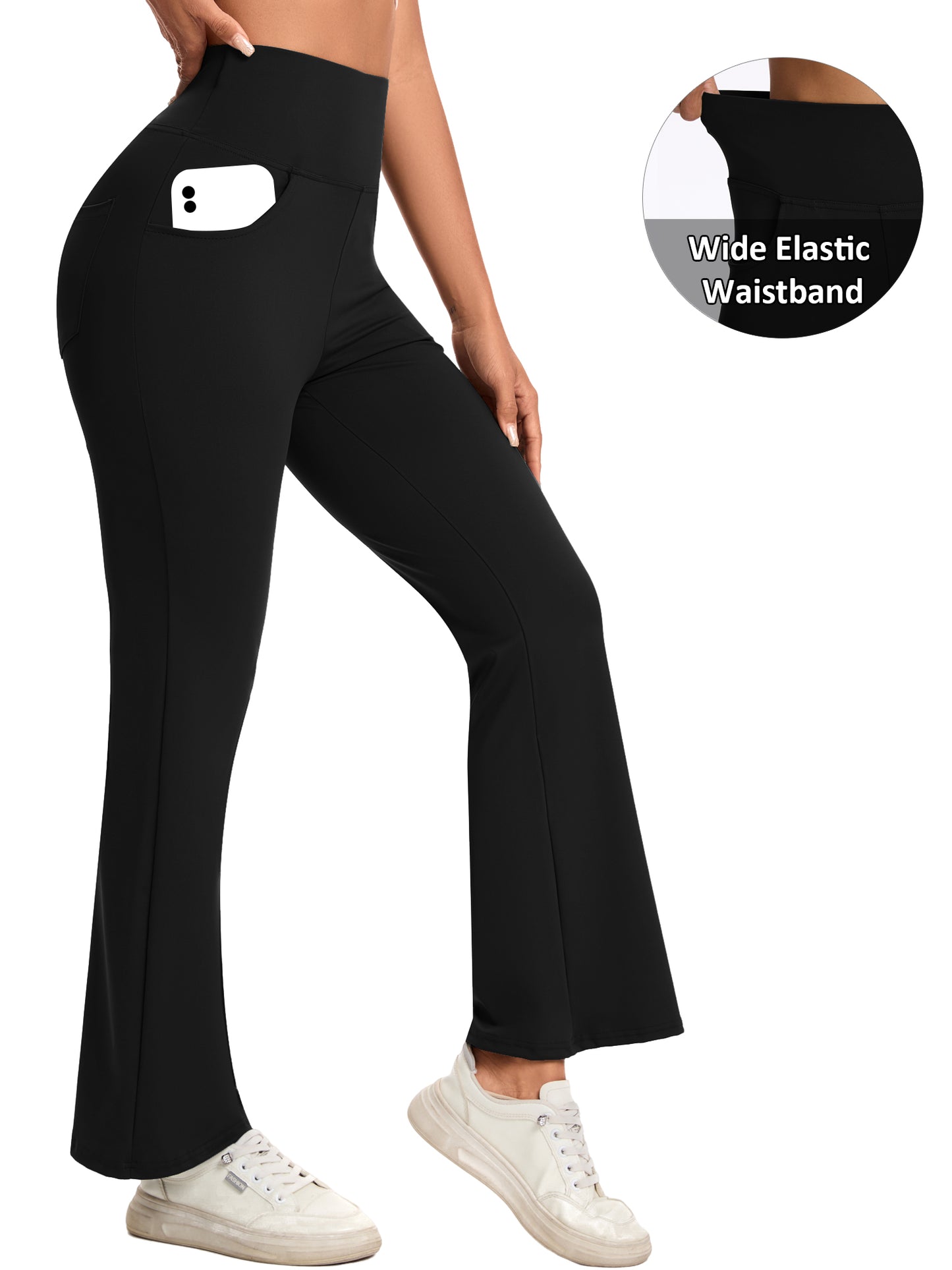 Hanerdun Yoga Pants for Women High Waist Bootcut Bottoms with Pockets Workout Activewear Bootleg Trousers