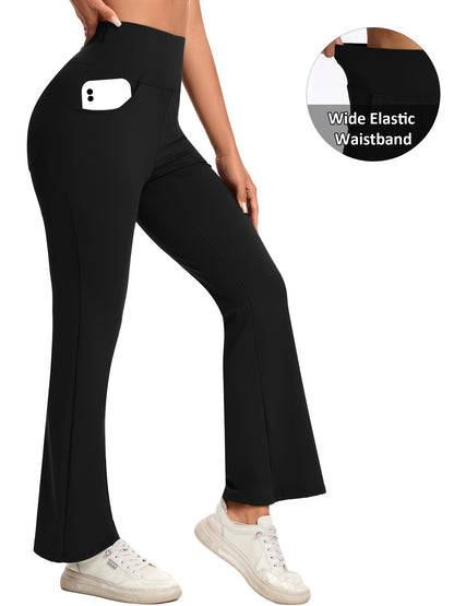Hanerdun Yoga Pants for Women High Waist Bootcut Bottoms with Pockets Workout Activewear Bootleg Trousers