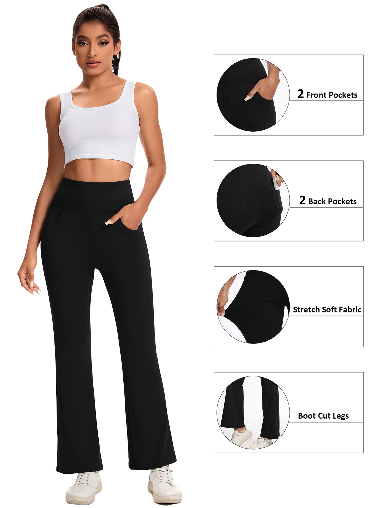 Hanerdun Yoga Pants for Women High Waist Bootcut Bottoms with Pockets Workout Activewear Bootleg Trousers