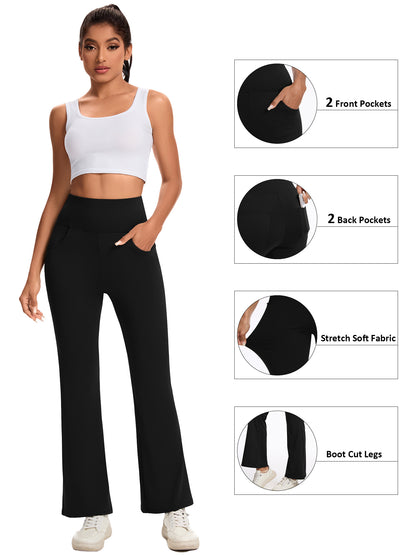 Hanerdun Yoga Pants for Women High Waist Bootcut Bottoms with Pockets Workout Activewear Bootleg Trousers