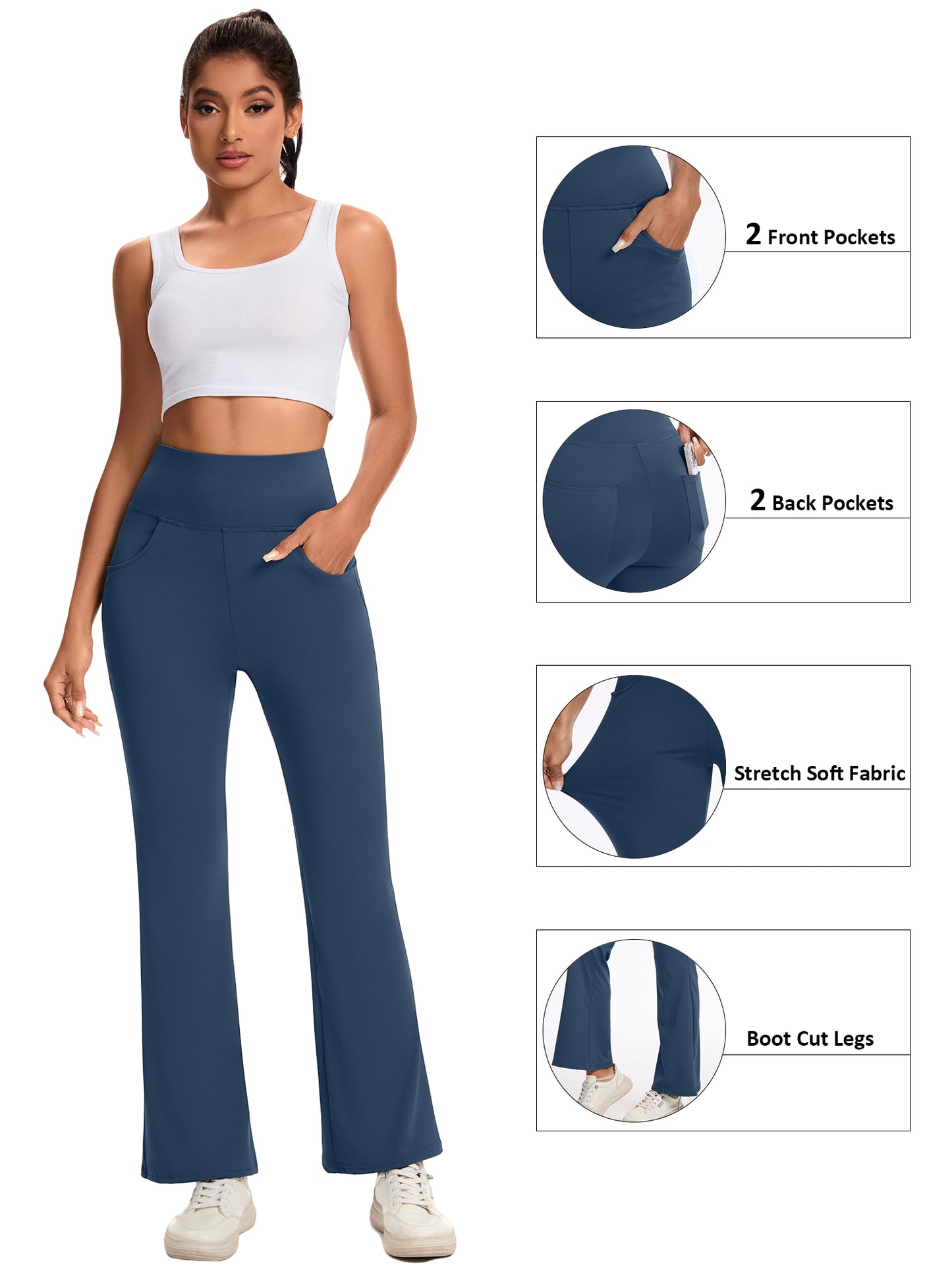 Hanerdun Yoga Pants for Women High Waist Bootcut Bottoms with Pockets Workout Activewear Bootleg Trousers