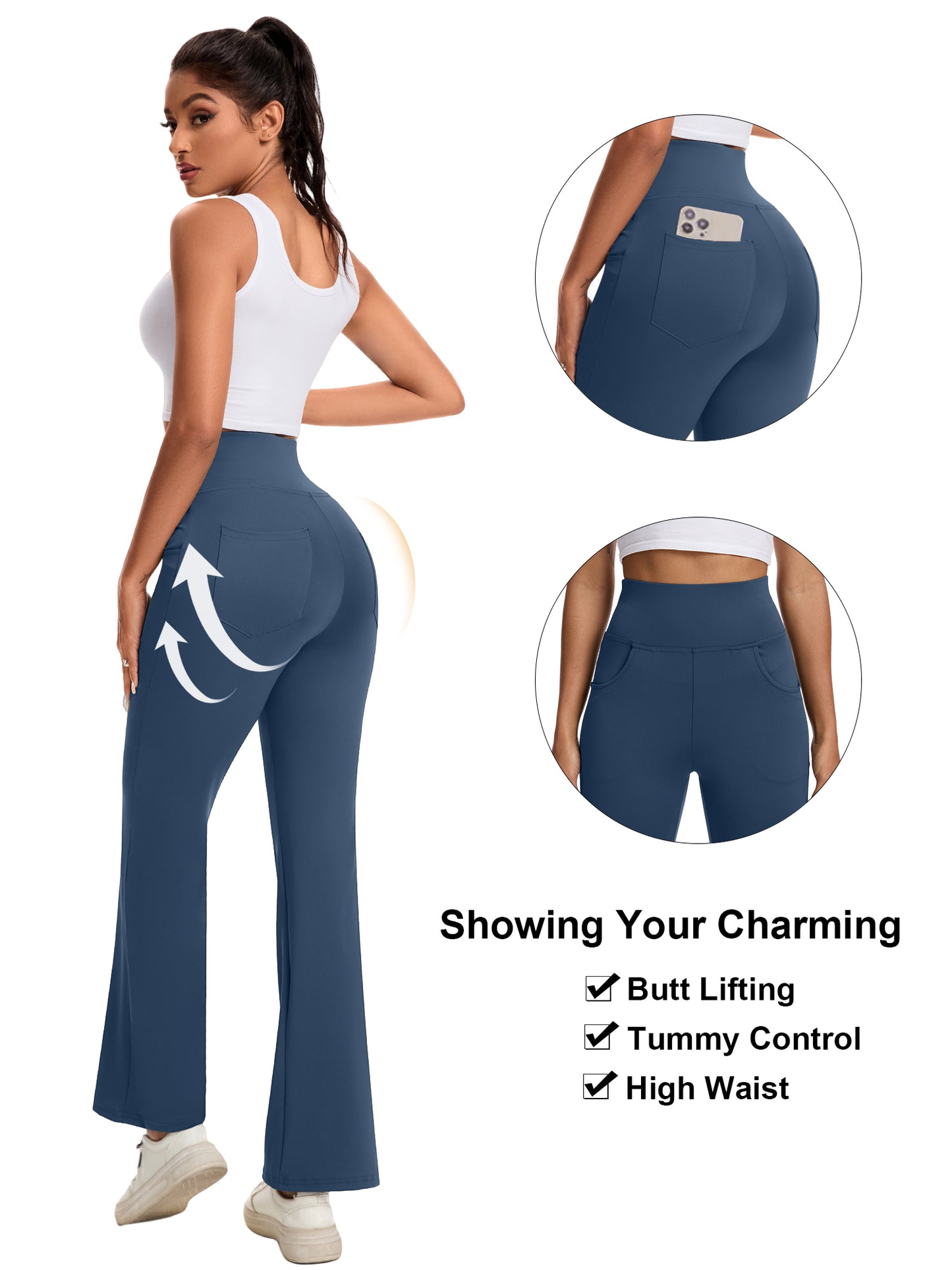 Hanerdun Yoga Pants for Women High Waist Bootcut Bottoms with Pockets Workout Activewear Bootleg Trousers