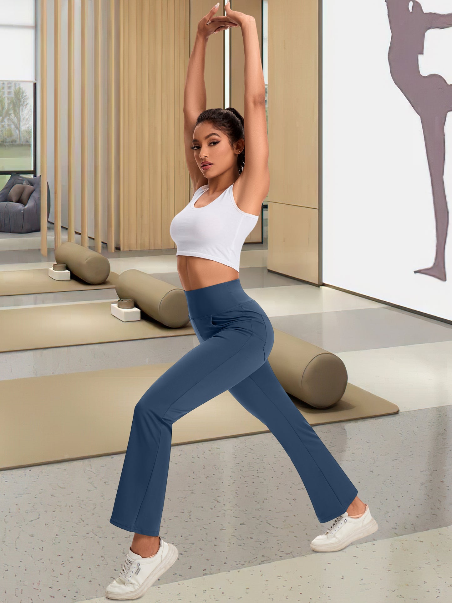 Hanerdun Yoga Pants for Women High Waist Bootcut Bottoms with Pockets Workout Activewear Bootleg Trousers
