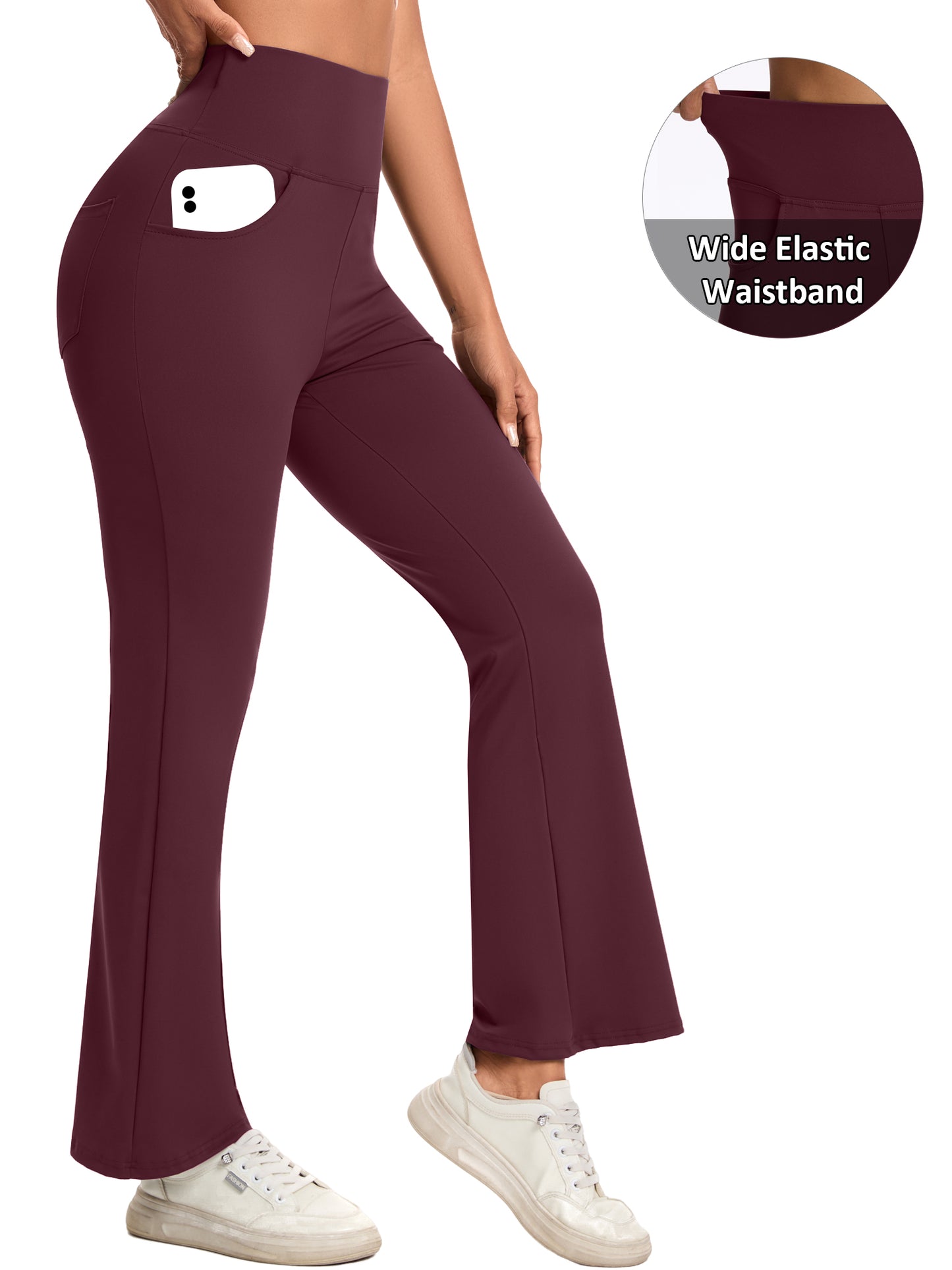 Hanerdun Yoga Pants for Women High Waist Bootcut Bottoms with Pockets Workout Activewear Bootleg Trousers