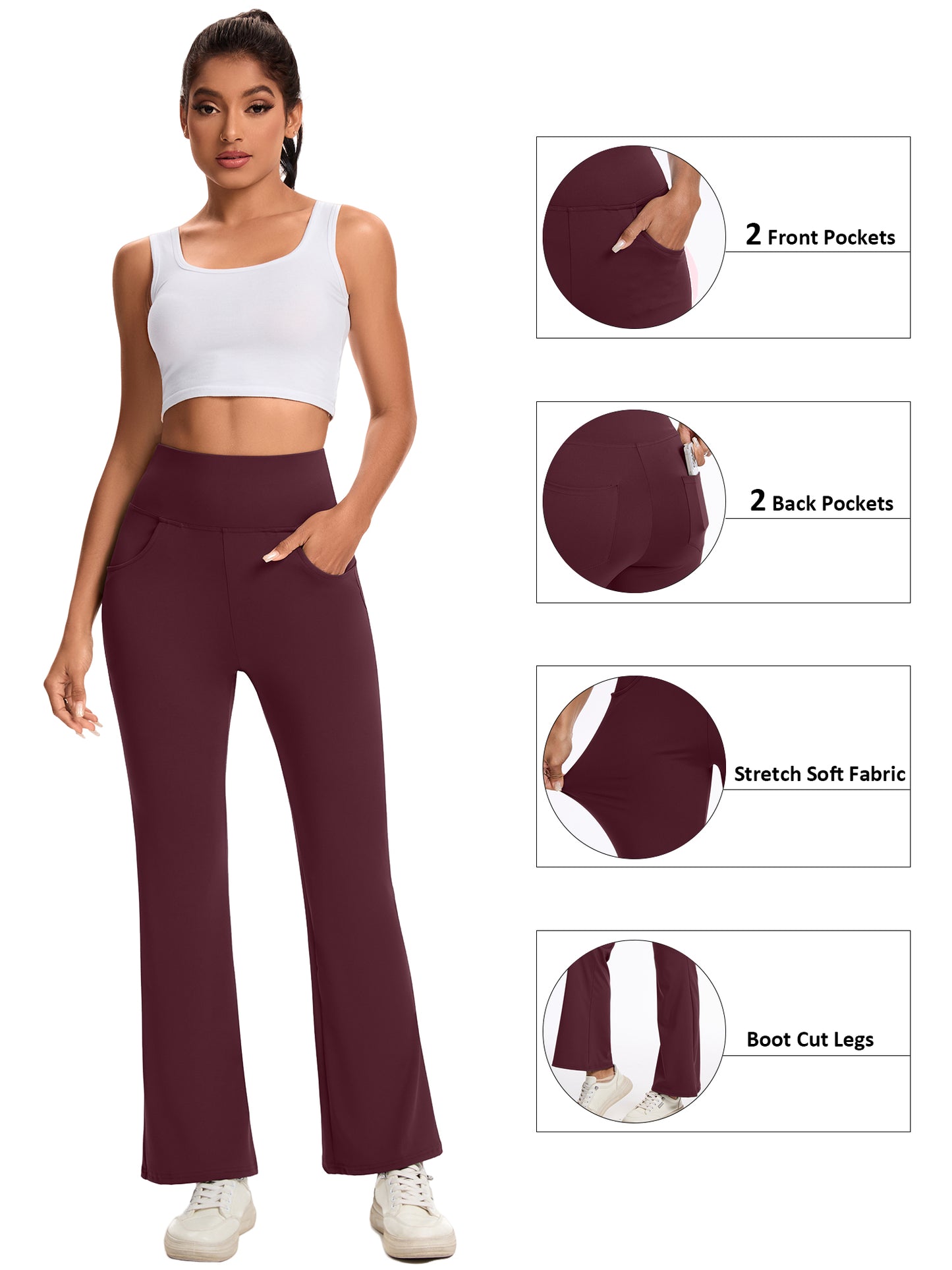 Hanerdun Yoga Pants for Women High Waist Bootcut Bottoms with Pockets Workout Activewear Bootleg Trousers