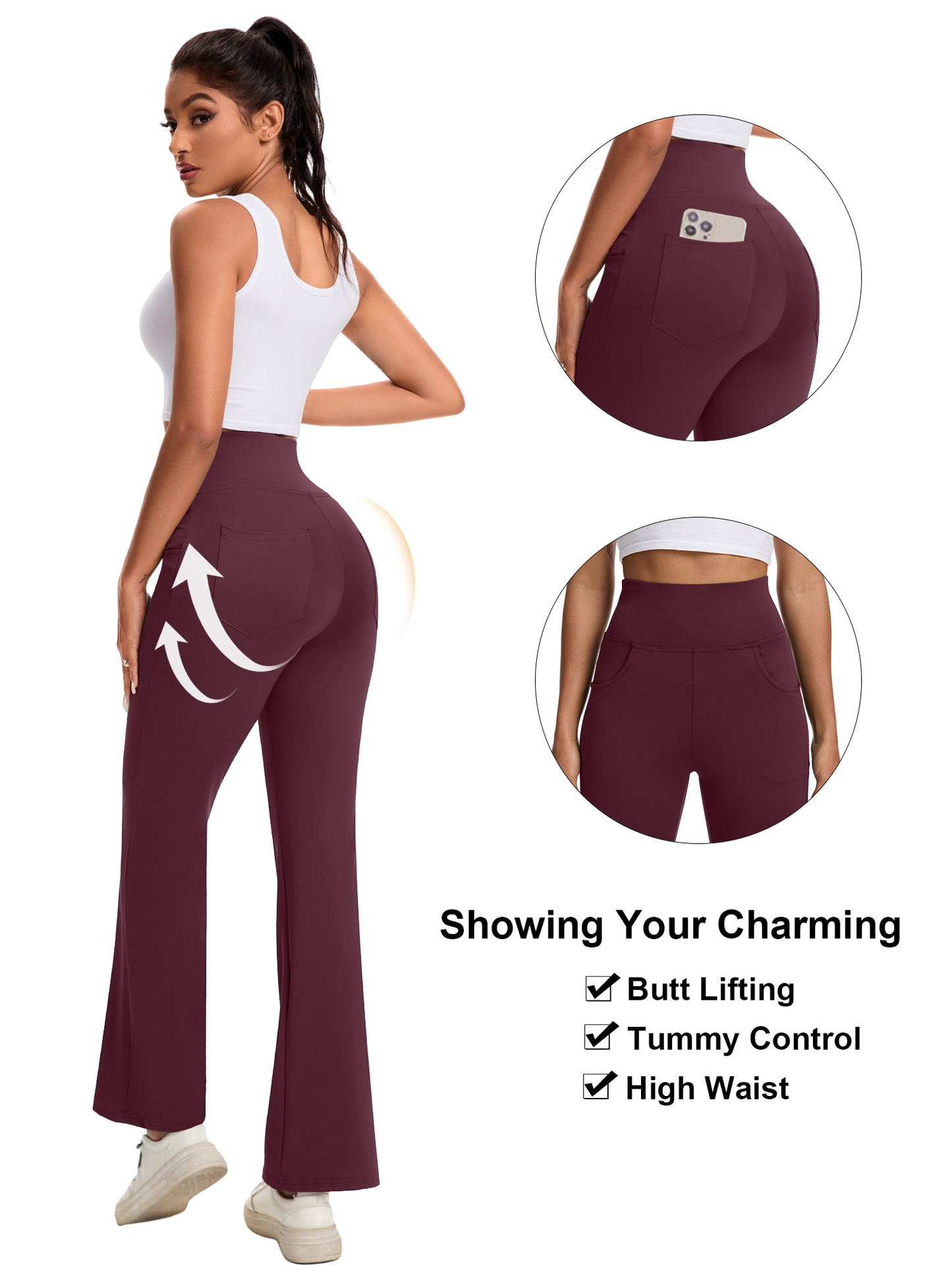 Hanerdun Yoga Pants for Women High Waist Bootcut Bottoms with Pockets Workout Activewear Bootleg Trousers