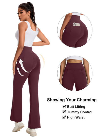 Hanerdun Yoga Pants for Women High Waist Bootcut Bottoms with Pockets Workout Activewear Bootleg Trousers
