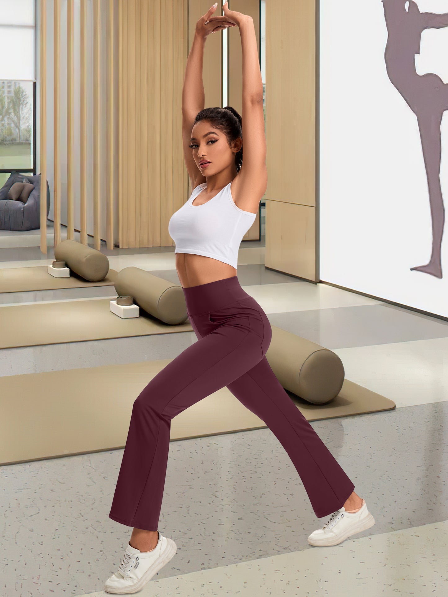 Hanerdun Yoga Pants for Women High Waist Bootcut Bottoms with Pockets Workout Activewear Bootleg Trousers