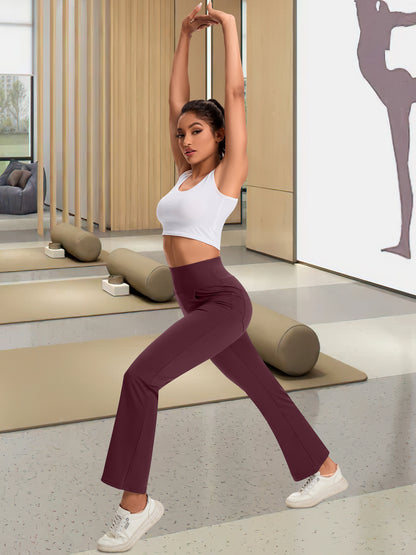 Hanerdun Yoga Pants for Women High Waist Bootcut Bottoms with Pockets Workout Activewear Bootleg Trousers