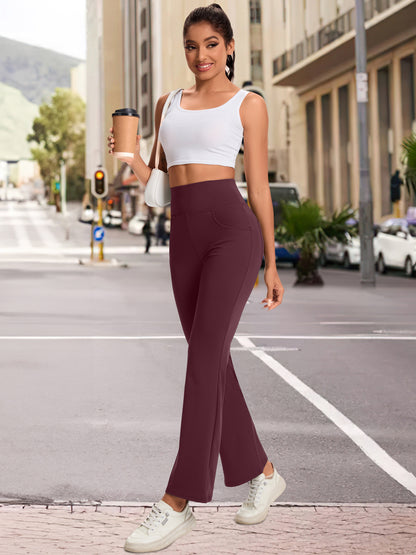 Hanerdun Yoga Pants for Women High Waist Bootcut Bottoms with Pockets Workout Activewear Bootleg Trousers