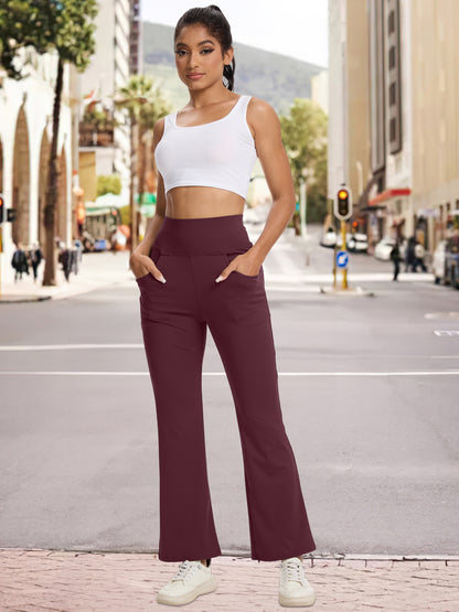 Hanerdun Yoga Pants for Women High Waist Bootcut Bottoms with Pockets Workout Activewear Bootleg Trousers