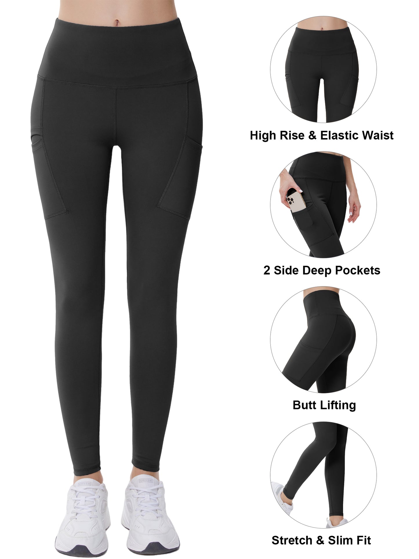 Hanerdun Womens Yoga Leggings with Pockets Ankle High Waist Workout Pants Bottoms