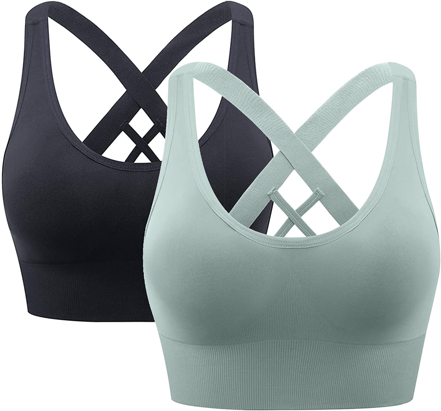 Buy ALAXENDER Women's Sports Bra Cross Back Tops for Running Fitness  Removable Padded Workout Yoga BrasFree Size (28 Till 32) (C, Black) at