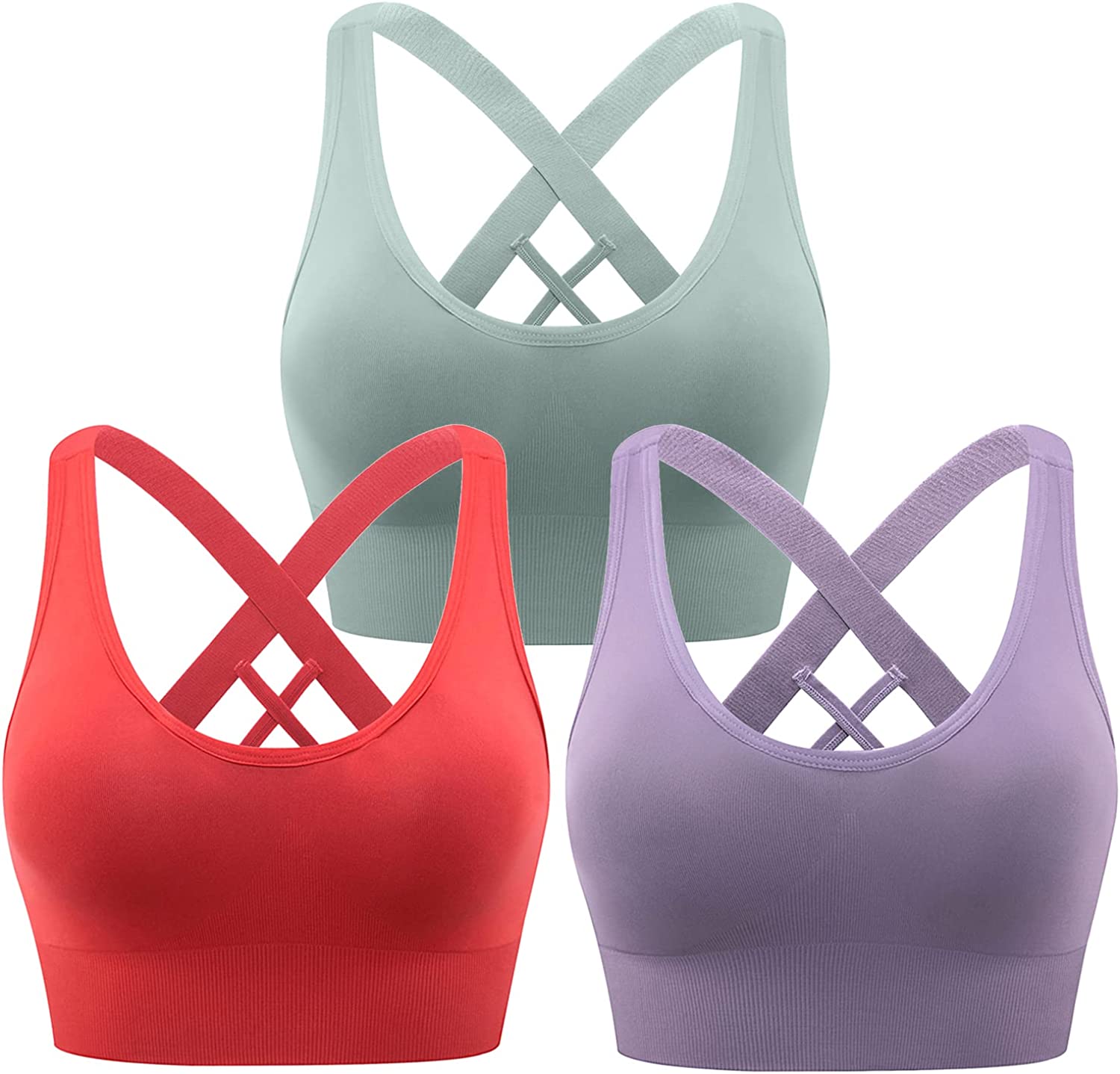 Elbourn 3 Pack Women's Medium Support Cross Back Wirefree Removable Cups  Yoga Sport Bra 