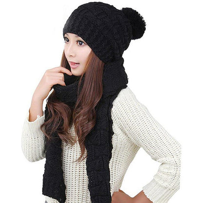 HANERDUN Women Girls Fashion Winter Warm Knitted Hat Beanie Hat Scarf Set