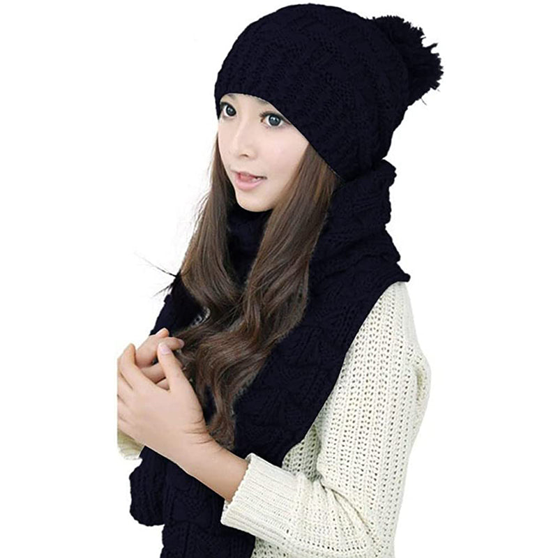 HANERDUN Women Girls Fashion Winter Warm Knitted Hat Beanie Hat Scarf Set