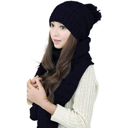 HANERDUN Women Girls Fashion Winter Warm Knitted Hat Beanie Hat Scarf Set
