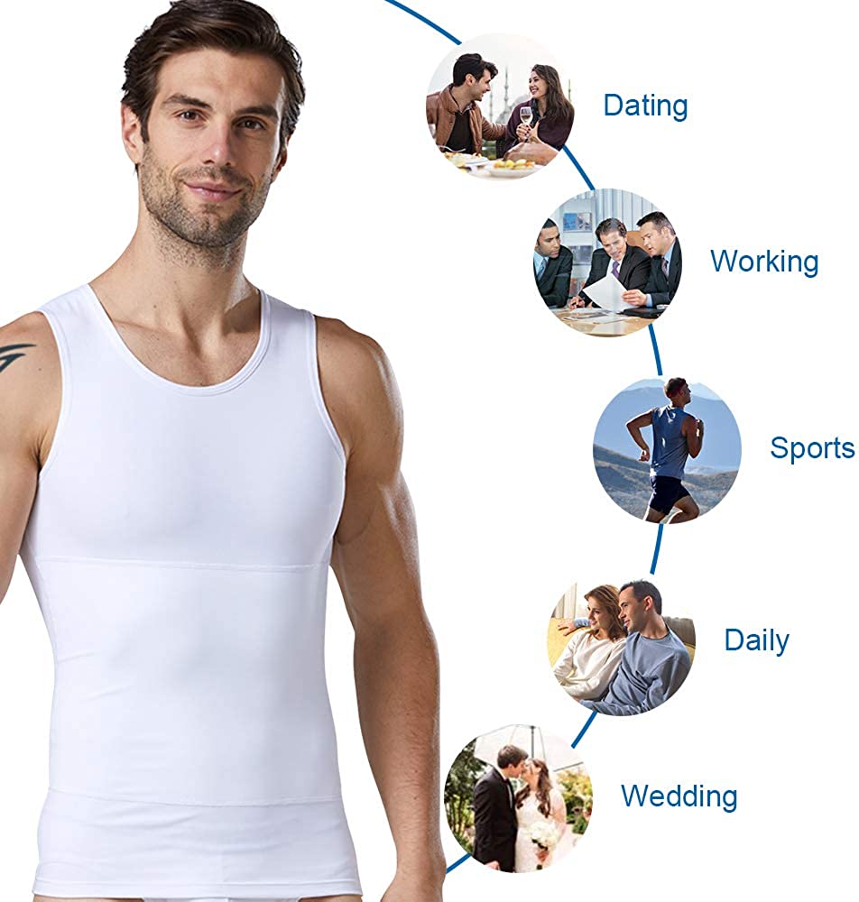 IFKODEI Mannen Compressie Shirts Afslanken Body Shaper Vest Workout Tank Top Tummy Control Shapewear Strak Ondershirt, Zwart, XL IFKODEI Mannen Compressie Shirts Afslanken Body Shaper Vest Workout Tank Top Tummy Control Shapewear Strak Ondershirt, Zwart, XL