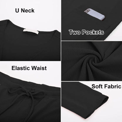 Women's 3 Piece Belted Lounge Set Pajama Set Crop Top Pocketed Shorts Cardigan Cami and Shorts Robe Set