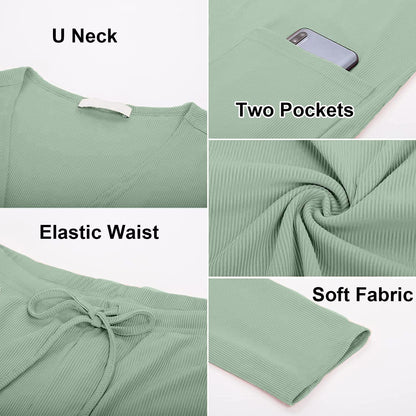 Women's 3 Piece Belted Lounge Set Pajama Set Crop Top Pocketed Shorts Cardigan Cami and Shorts Robe Set