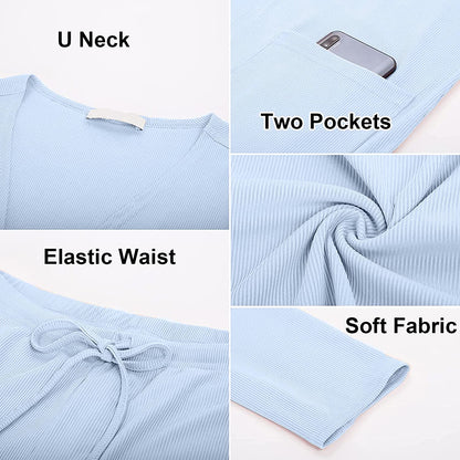 Women's 3 Piece Belted Lounge Set Pajama Set Crop Top Pocketed Shorts Cardigan Cami and Shorts Robe Set